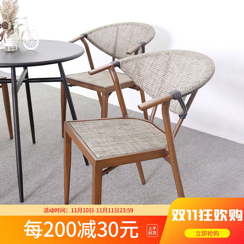 Outdoor wrought iron tables and chairs balcony leisure garden open-air simple milk tea shop cafe three-five-piece rattan chair combination