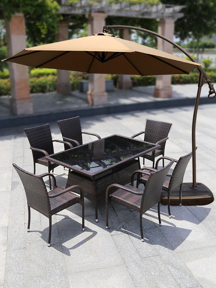 Outdoor rattan chair combination outdoor courtyard leisure table and chair simple garden terrace open-air balcony three-piece set with umbrella