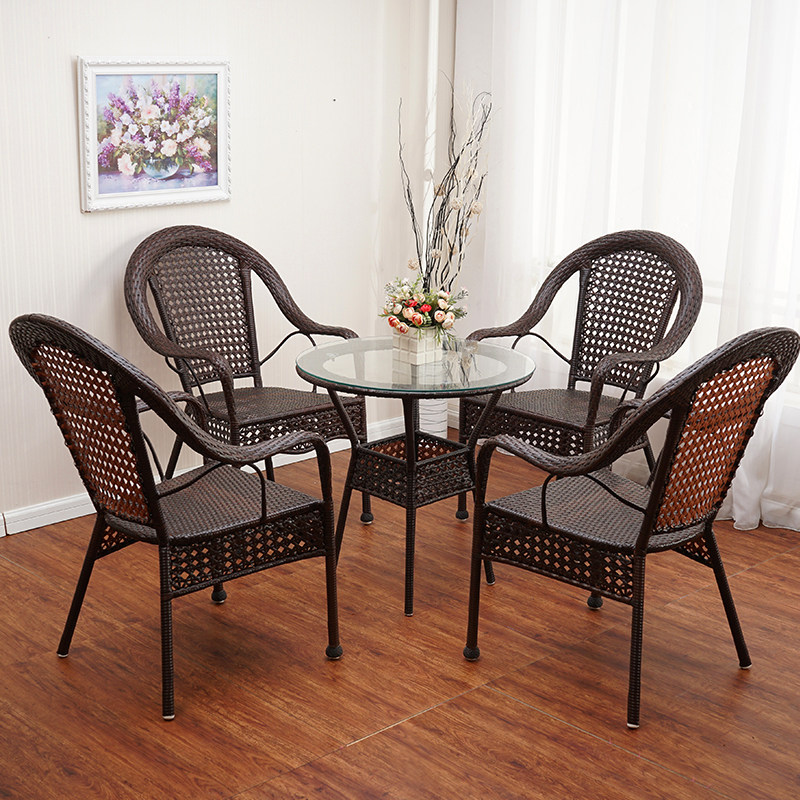 Rattan chair three-piece set balcony open-air outdoor table and chair garden courtyard rattan chair backrest chair small round table chair combination