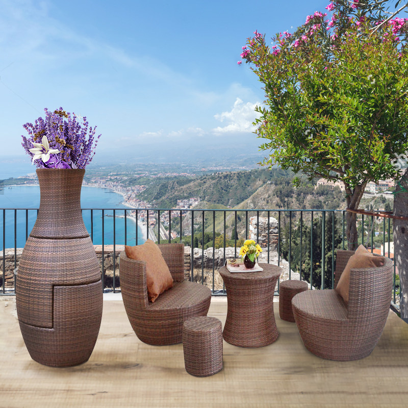 Creative Outdoor Furniture Garden Garden Leisure Rattan Chair Coffee Table Three-Five-Piece Set Rattan Balcony Small Table and Chair Combination