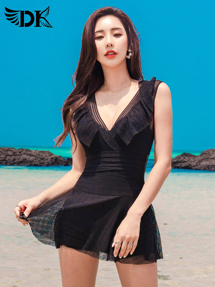 DK swimsuit women 2021 new Korean sexy small chest gathered conservative cover belly thin body dress spa swimsuit