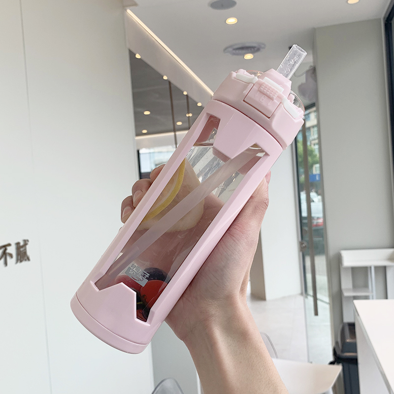 Creative water cup female glass Korean version straw cup adult pregnant women maternity large capacity summer double-layer insulated cup