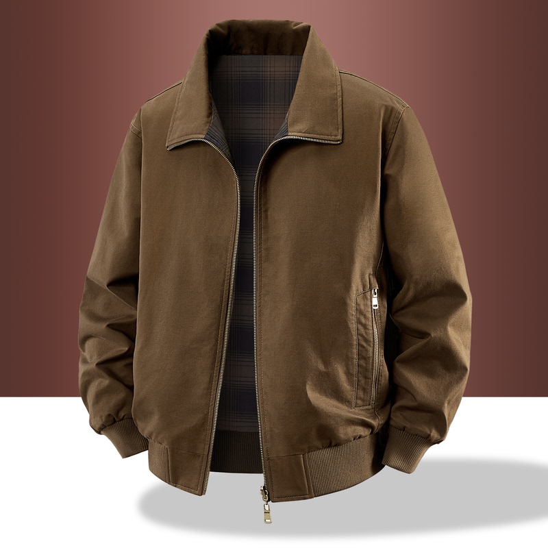 Pure Cotton Reversible Lapel Jacket Casual Middle-Aged Men's High-End Jacket Windproof Spring and Autumn Jacket Men's Retro Jacket