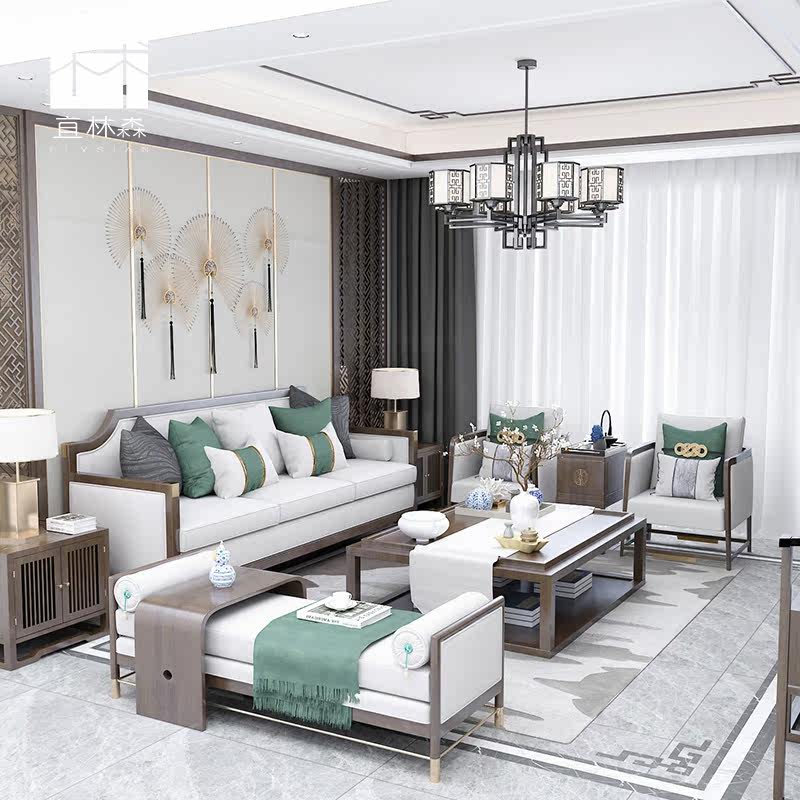New Chinese fabric Sofa Tea Table Combined Zen-style modern-like Villa Living Room furniture Customized