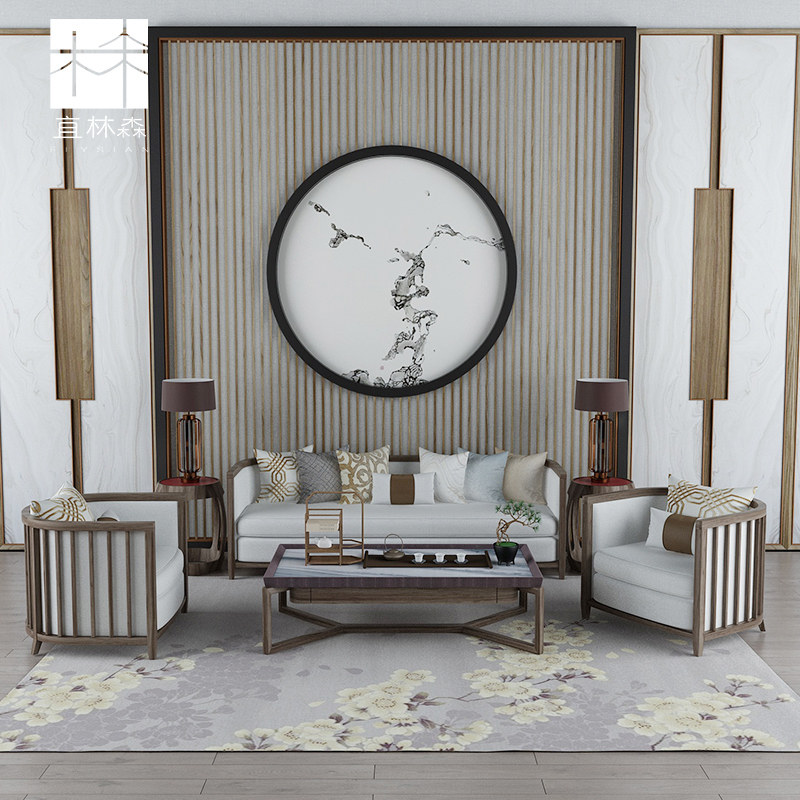 New Chinese Sofa Tea Table Combo Modern Zen Living-room Hotel Villa-like Boutique sofa Customized