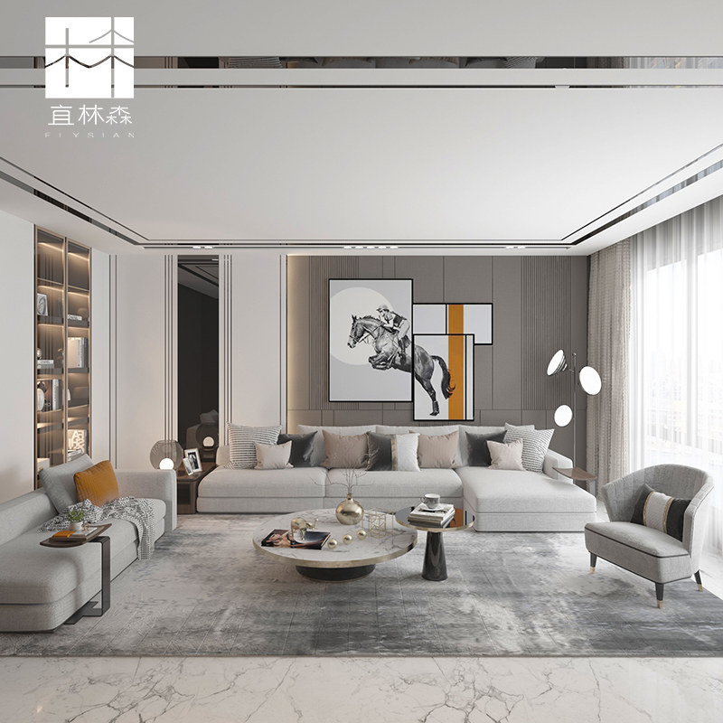 Italian Style Living Room Corner Cloth Art Sofa Combination Nordic Light Lavish Villa Small Family of cotton linen L shaped like plate house furniture