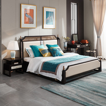 New Chinese solid wood bed 18 m master bedroom double wedding bed modern Chinese walnut 15 m second bedroom double queen bed