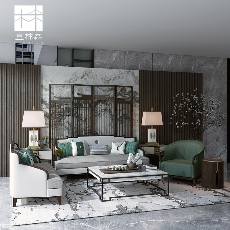 New Chinese solid wood sofa tea table combination modern light and luxurious cloth art living room minimalist villa-like house furniture customised