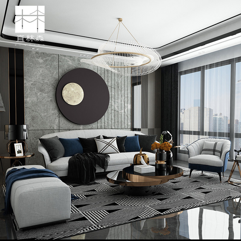 Light lavish rear modern sofa tea table combined living-room sofa-style soft-mounted villa-like board house furniture complete with custom