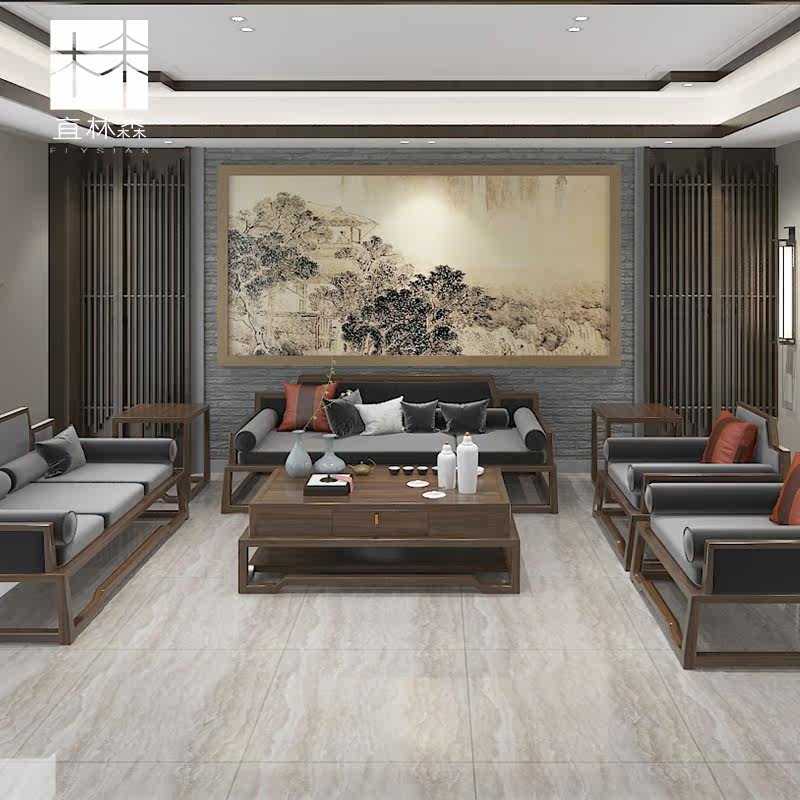 New Chinese sofa Guest Reception Room Talks Solid Wood Sofa Modern Minimalist Office Furniture Combination Custom