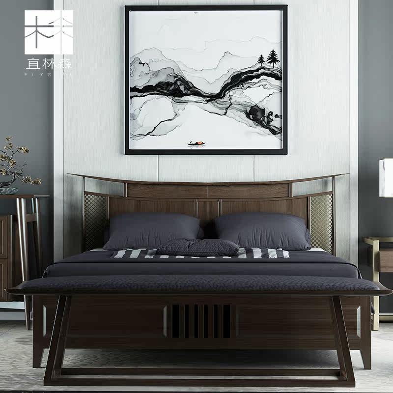 New Chinese style bed 18 m main bedroom with solid wood bed 1 5 m times bedroom with large bed modern Chinese wedding bed white wax wood double bed