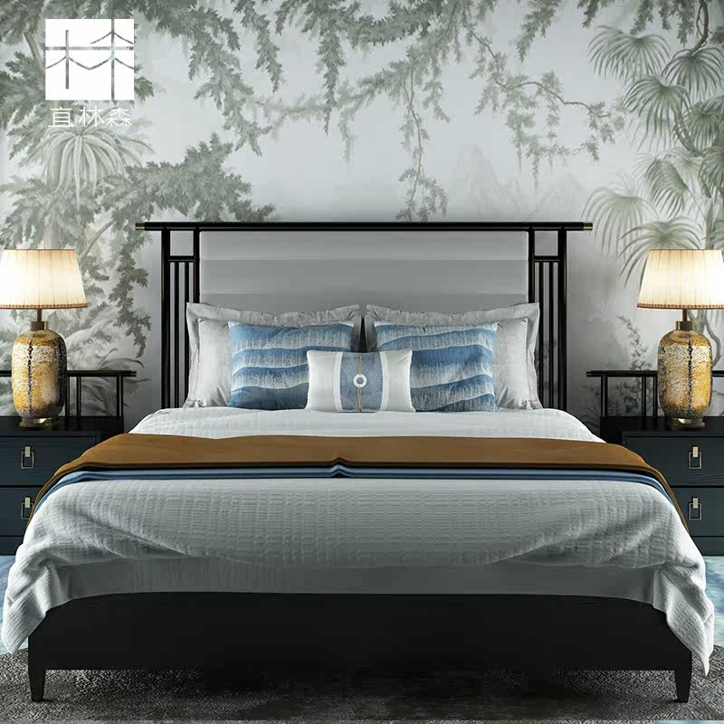 Solid wood bed Double beds New Chinese master bedroom with large bed 18 m times Marital Bed 1 5 m Modern Chinese Minimalist Light Extravaganza