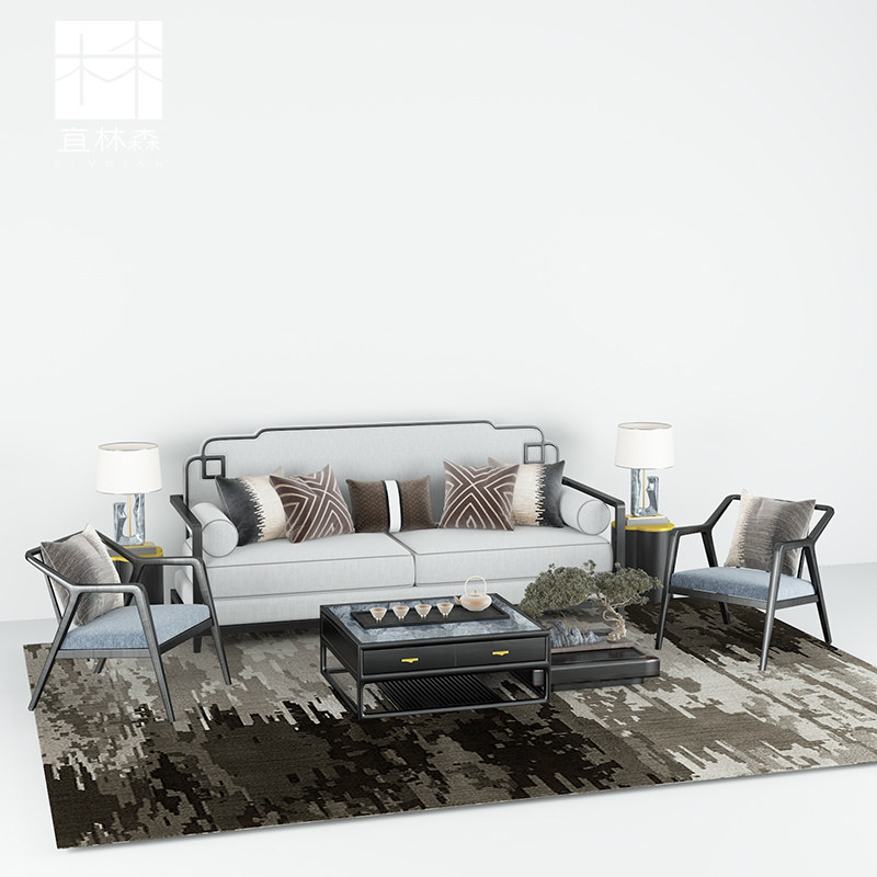 New Chinese solid wood sofa Tea Table Living Room Combination Modern Light Lavish Zen Chinese Style Board House Villa Innate