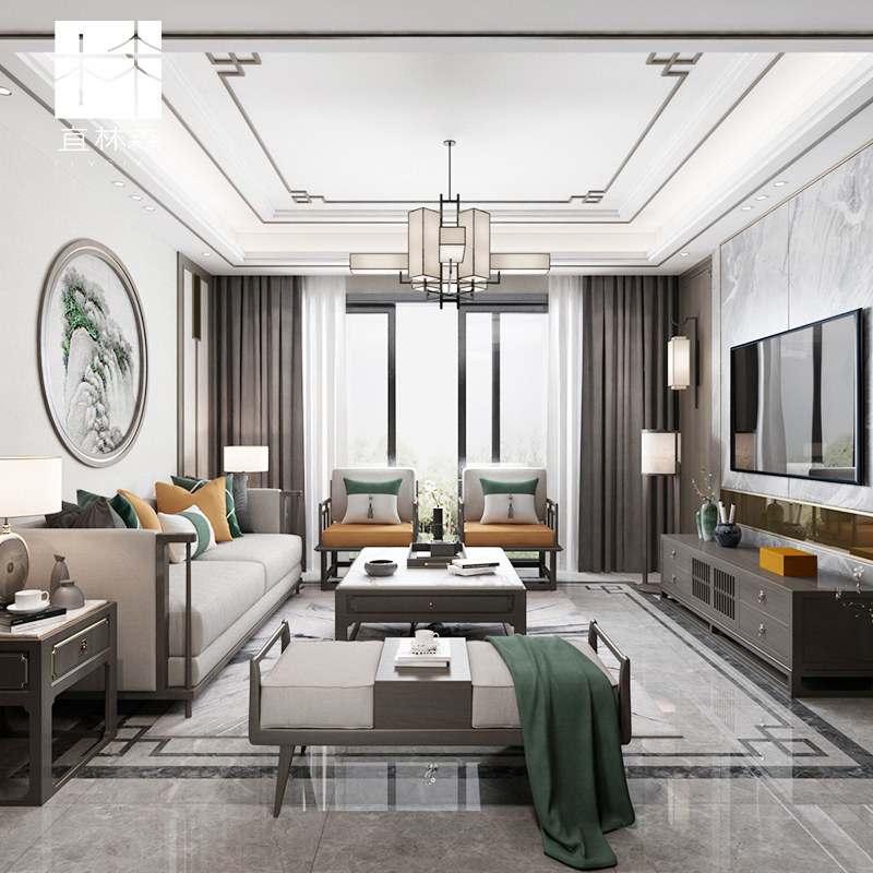 New Chinese solid wood sofa tea table combined sample board room modern minimalist living-room hotel Villa Zen furniture Customized