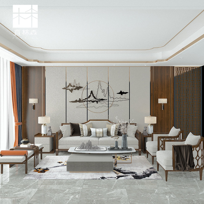 New Chinese sofa tea combined with luxury and minimal living room modern villa hotel room model room furniture customized