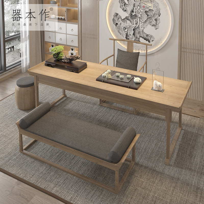 New Chinese Solid Wood Tea Table Living Room Zen tea table Modern Chinese full solid wood tea table and chairs combined log table