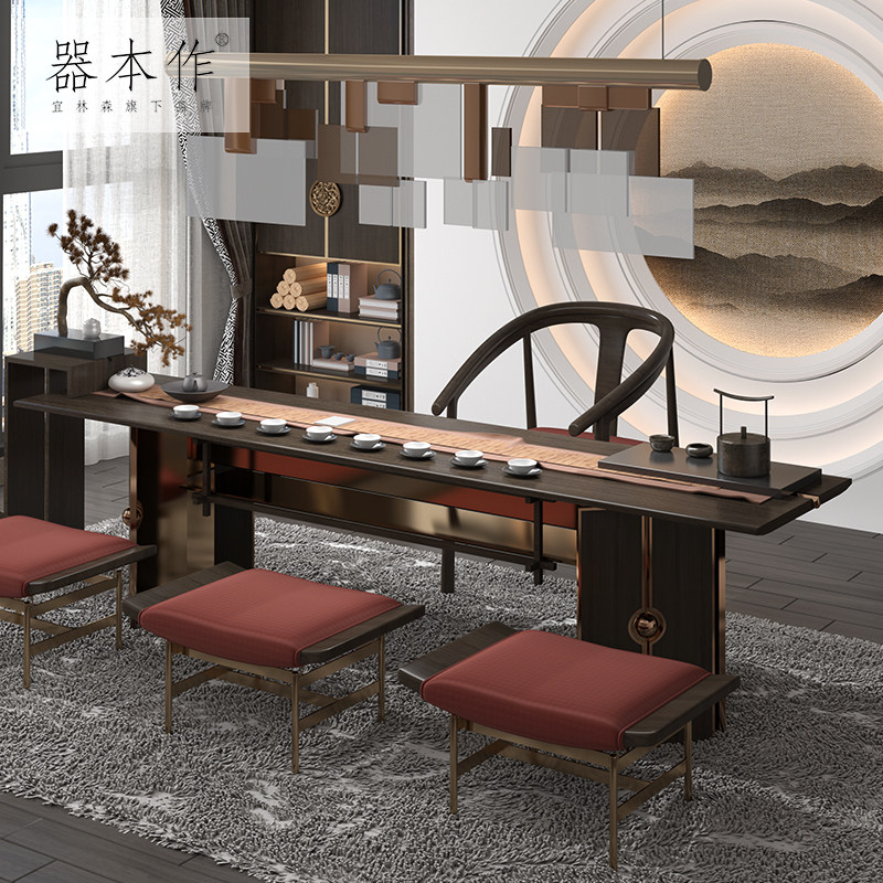 New Chinese solid wood tea table and chairs white wax wood tea table Zen with light lavish tea table The guests receive Kung Fu tea table Table