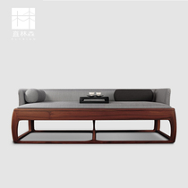 New Chinese Luohan Couch Zen Sofa Combination Modern Chinese Simple Solid Wood Model House Sales Office Luohan Bed