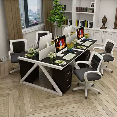 Staff desk Multi-person computer desk and chair combination Simple modern 2 4-person work station screen card holder