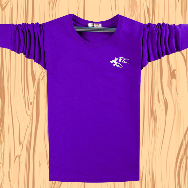 2018 cotton mới mùa xuân và mùa thu cộng với phân bón XL nam dài tay áo thun cổ tròn thả lỏng chất béo quần áo mùa thu áo phông nam cao cấp