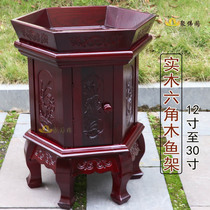 Buddhist Taoist dharma hexagonal eight treasures large wooden fish rack 22 inches 18 inches copper drum rack Chime rack Large wooden fish rack Temple