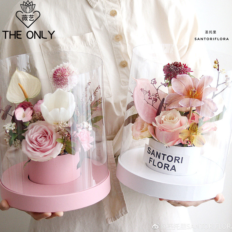 Weiyi transparent round holding bucket flower arrangement flower box Korean creative bouquet packaging gift box gift box