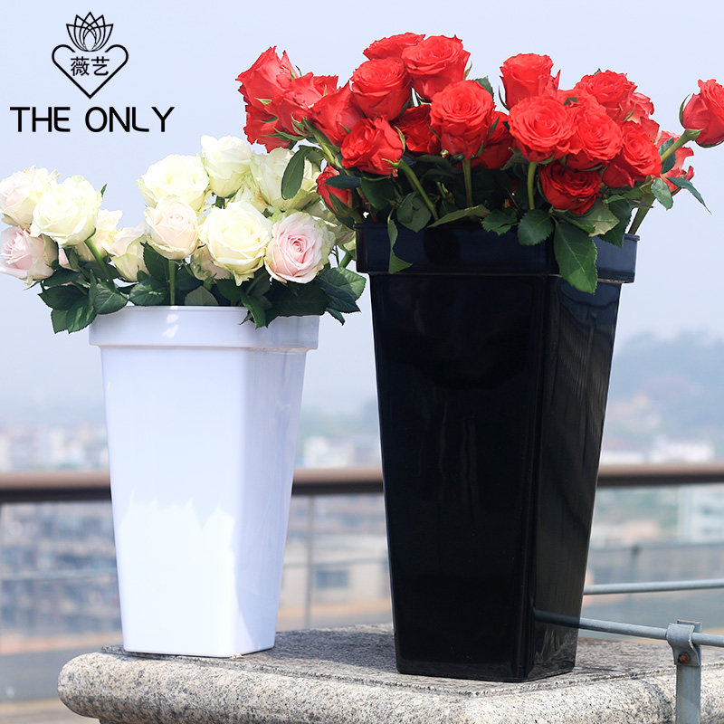 Wei Yi Square Flowers Bucket Plastic Flower Barrel Creative Flower flower Bucket Home Flowers Bucket Flower Shop Wake Up Buckets of Flower Bucket