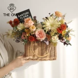 薇艺 INS Woven Flower Basket Rattan Ticked Trags Редактор ретро маленький цветочный синий пастырский цветочный художник цветочный цветок вставка