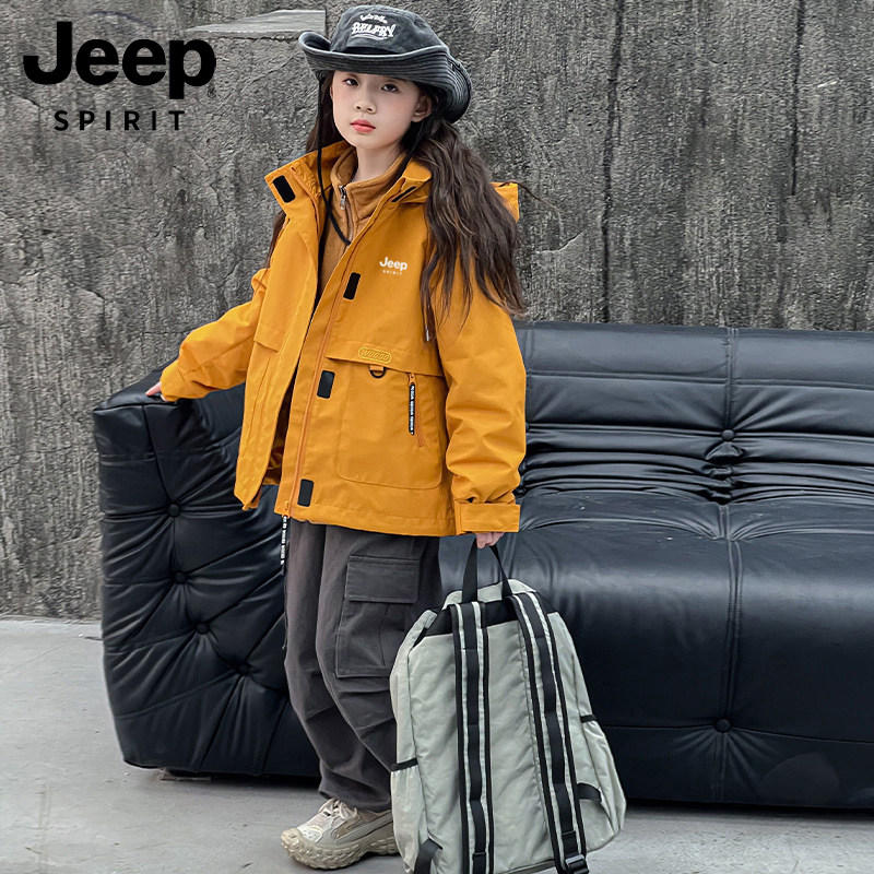 Детская куртка Jeep Jeep для девочек, три в одном, съемная ветрозащитная и непромокаемая куртка для мальчиков, уличная детская куртка для путешествий Изображение 1