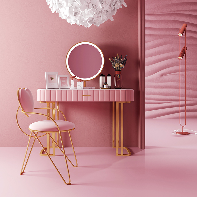 Nordic Marble Makeup Bench Bedroom Modern Minima Small Household Type Light Lavish Red Ins Wind With Lamp Makeup Table