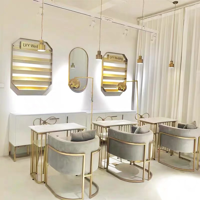 Net red Nordic wind minimalist with double marble medecor table and chairs suit gold iron art single double mealliga table