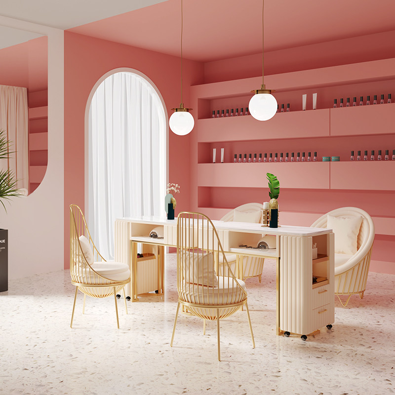 Nordic soft package double marble manicure table and chair set net red sofa chair multi-function special offer golden manicure table