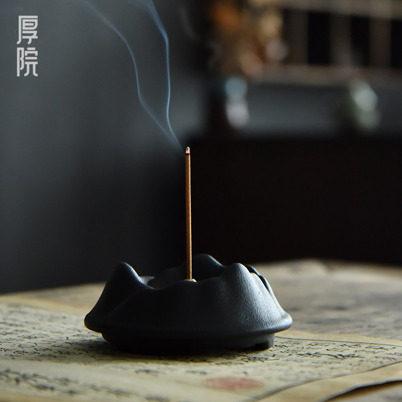 Thick courtyard retro Black Tao Yuanshan Incense Burner Small ceramic Home Office Smoked Incense Stick sandalwood Sandalwood Tray Dish-Taobao