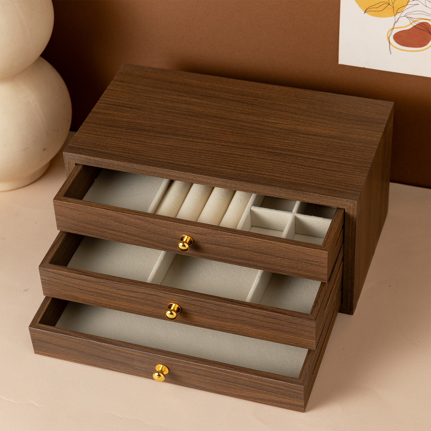 Шкатулка для украшений из орехового дерева в китайском стиле ретро премиум класса для колец серег цепочек