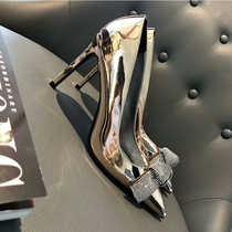 A D Hepburn genuine leather name Yuanyo heels slim to 2022 new European and American pointed light mouth temperament 100 lap