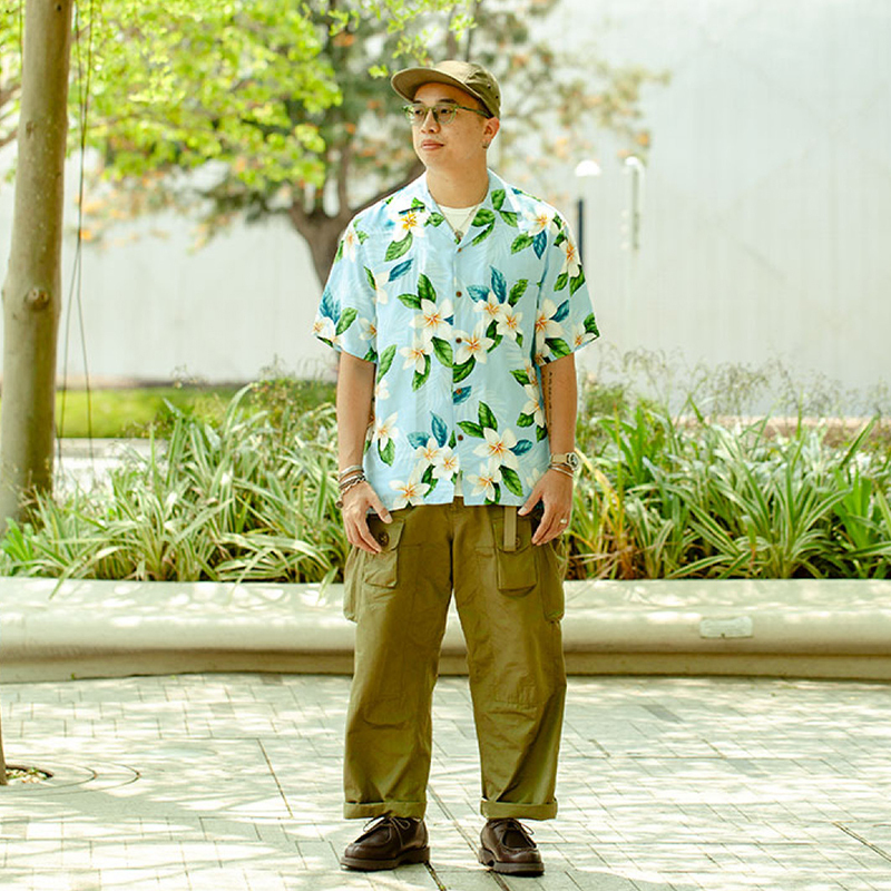 Two Palms Shirt American Hawaiian Beach Point Collar Popular Short-Sleeved Youth Youth Pllumeria Sky
