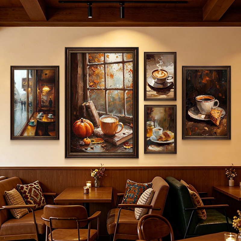 Coffee Shop Wall Hanging Paintings Nostalgic Retro American Art Style Cafe Background Wall Milk Tea Coffee Shop Decorative Paintings