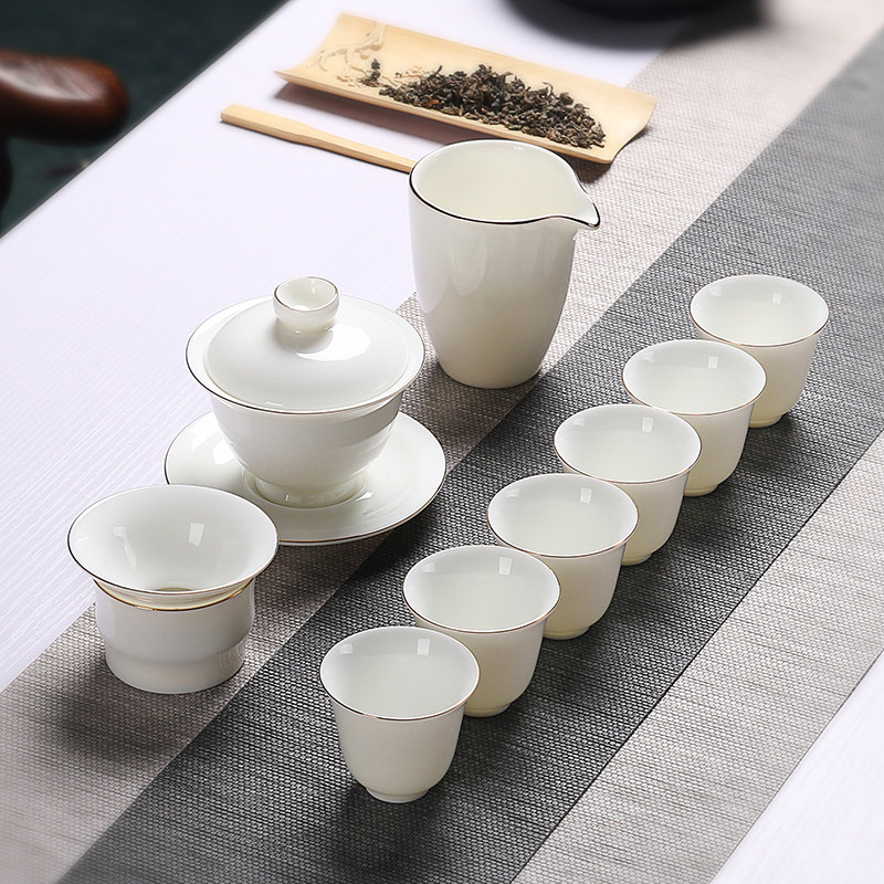 Sketching White Porcelain China White Office Home Ceramic Tea Set Group Cover Bowl Cup Tea Cup Logo Gift Box Booking