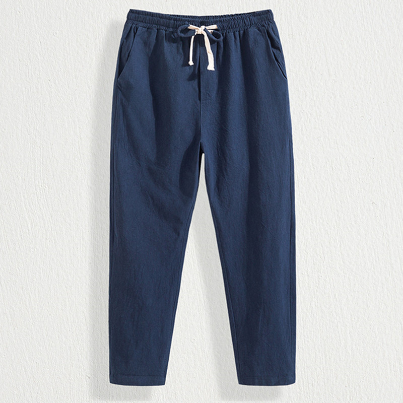 Linen pants men's spring summer loose large size casual pants men's high-end cotton numb trendy 100 lap straight cylinder 90% pants