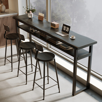 Double-layer solid wood carbonized black balcony home bar table by the window and by the wall long high and low foot table high table