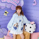 24 Spring Embroidered Letters Contrast Color Multi-Pocket Drawstring Fox Fur Ball Loose Hooded Sports Jacket Light Blue Charge Jacket