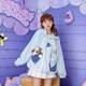 24 Spring Embroidered Letters Contrast Color Multi-Pocket Drawstring Fox Fur Ball Loose Hooded Sports Jacket Light Blue Charge Jacket