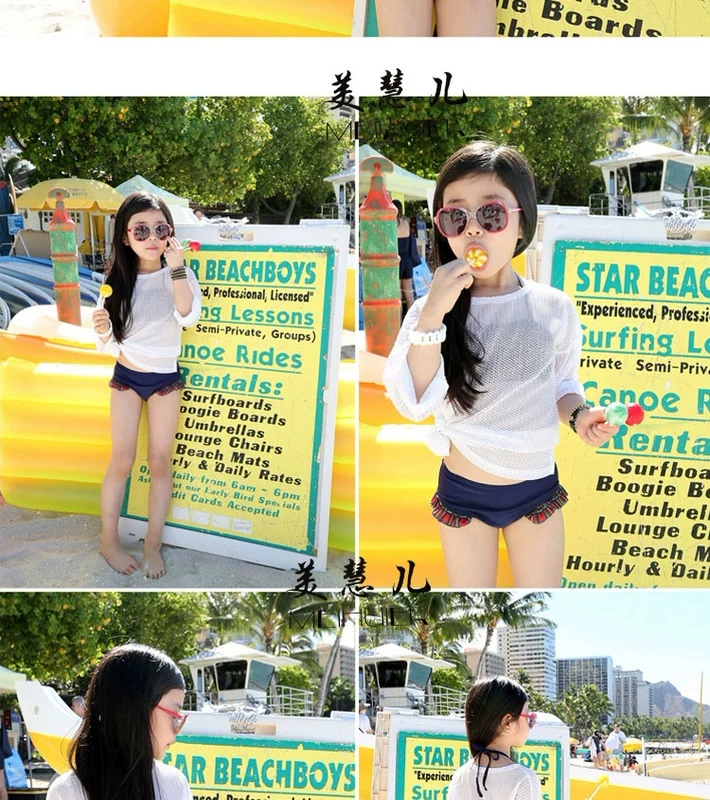 Đồ bơi trẻ em nữ dễ thương bikini bikini ba mảnh áo tắm phiên bản Hàn Quốc của bộ đồ bốn mảnh lớn trẻ em chia áo tắm - Bộ đồ bơi của Kid áo bơi cho bé gái