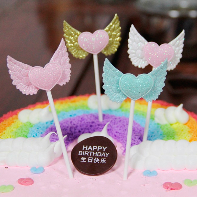 New baked cake decoration little angel wings card bright love pink birthday wedding dessert table card