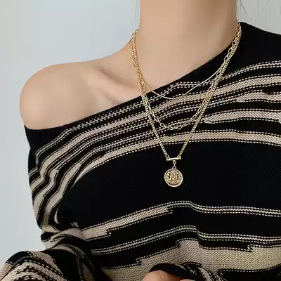 2020 new round brand pendant necklace female Net red ins tide choker niche design light luxury sweater chain