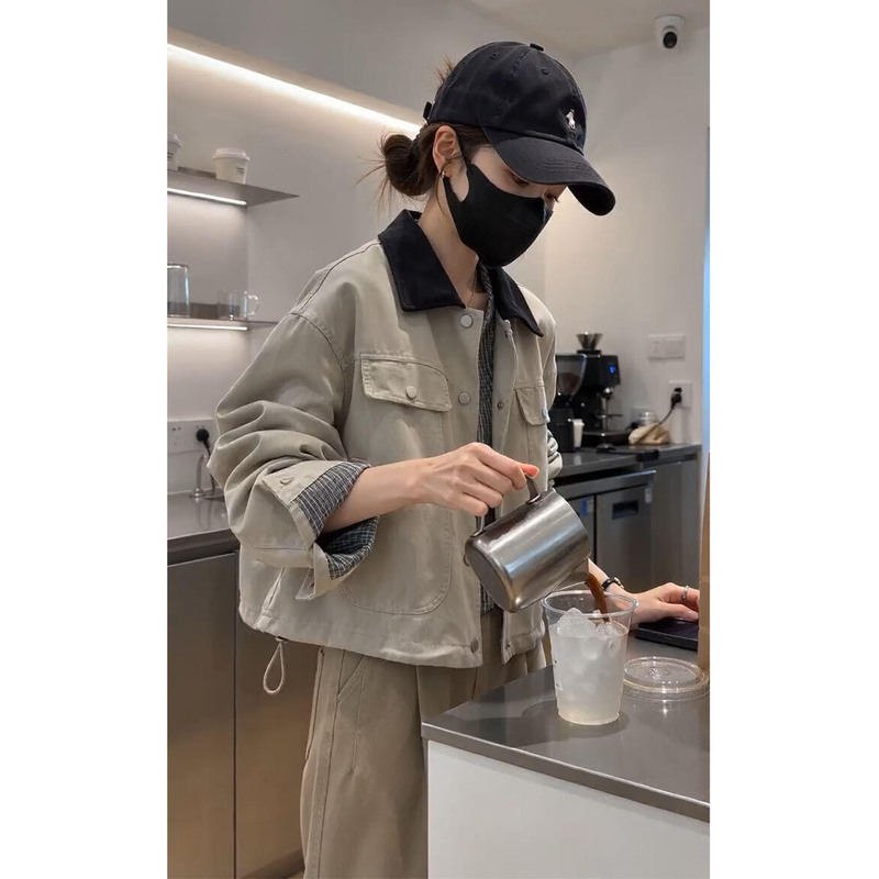 Korean Style Cool Color-Blocking Super Pretty Short Jacket for Petite Women 2026 Autumn New Mature Style Biker Jacket Korean Style Cool Color-Blocking Super Pretty Short Jacket for Petite Women 2026 Autumn New Mature Style Biker Jacket