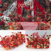 Wedding flower row Red decoration Fake flower Simulation flower row Hotel supplies Road leading flower Catwalk window arch floral art