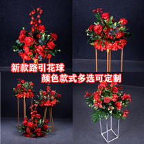 Wedding props road leading flowers Chinese red simulation silk flowers Wedding stage decoration ornaments catwalk decoration leading flowers