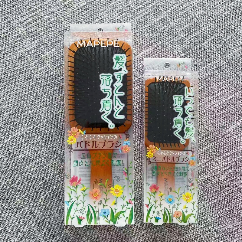 Japanese Mapepe Air Cushion Massage Comb, Air Bag Maple Wood Comb, Household Boar Bristle Comb, Square and Oval Popular Comb