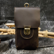 Crazy Horse Leather Double Layer Mens Waist Bag Retro Pure Leather Mobile Phone Bag Outdoor Sports Small Bag Leather Mens Bag Mini Bag